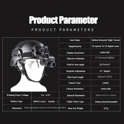 120x80x59mm Casco militar Montado Gafas de visión nocturna Wifi IR 1080p Hd
