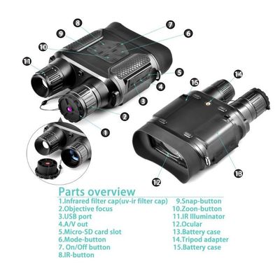 Binocular de visión nocturna digital de infrarrojos con función de cámara de vídeo y pantalla de visualización grande 210X145X65MM