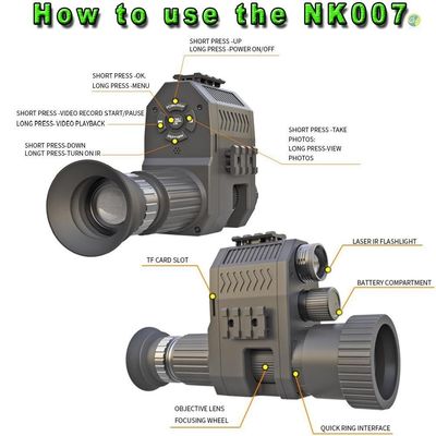 1080p Visión nocturna de caza Alcance de la cámara de video monocular DVR con linterna de infrarrojos de 850 nm incorporada y pantalla HD de 1.2 pulgadas con mira cruzada ajustable